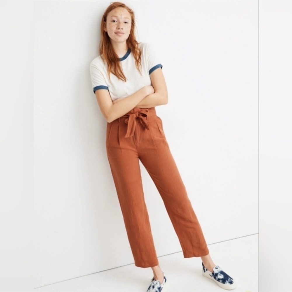 Madewell Linen Blend Paper Bag Pants Orange High Rise